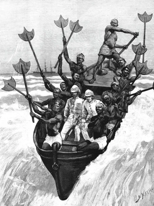 Framed Print : The West Coast of Africa - Landing in a Surf Boat at Accra, 1891. Creator: Joseph Nash Framed Print : The West Coast of Africa - Landing in a Surf Boat at Accra, 1891. Creator: Joseph Nash