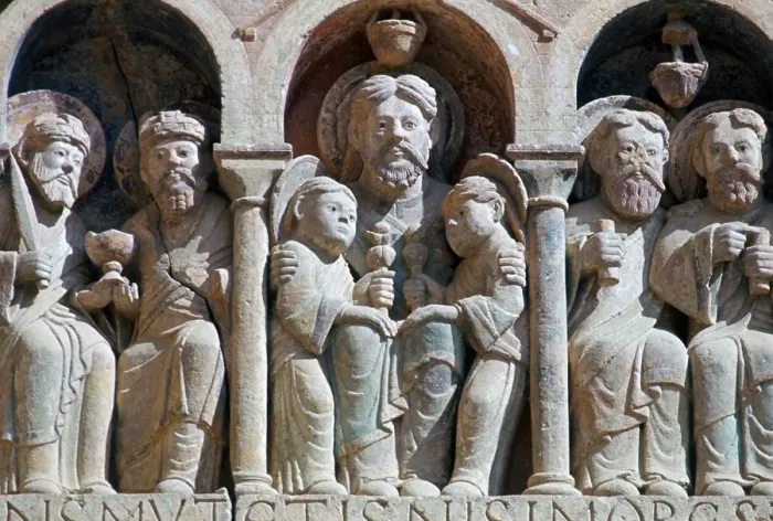 Framed Print : Detail from the west front of Conques Abbey, 11th century Framed Print : Detail from the west front of Conques Abbey, 11th century