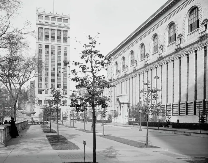 Framed Print : West court, New York Public Library, c.between 1910 and 1920. Creator: Unknown