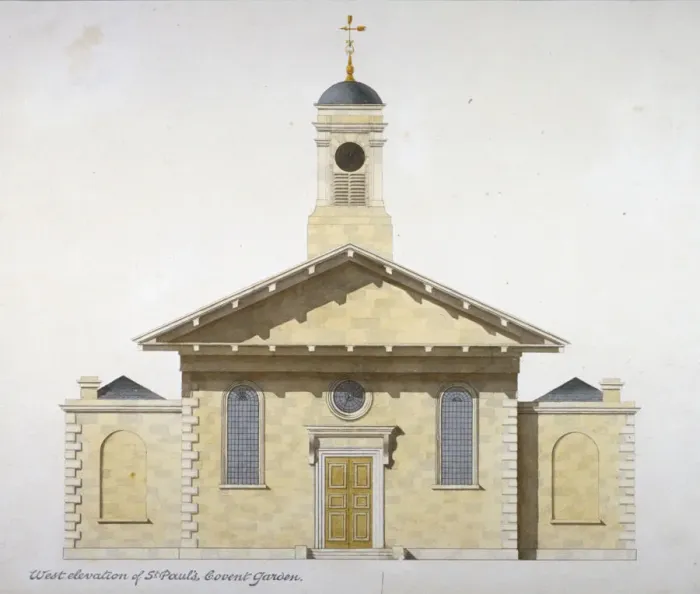 Framed Print : West elevation of the Church of St Paul, Covent Garden, London, c1830 Framed Print : West elevation of the Church of St Paul, Covent Garden, London, c1830