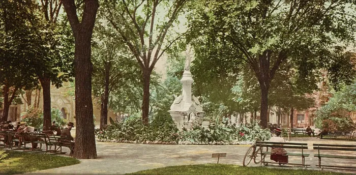 Framed Print : West Grand Circus Park, Detroit, ca 1900. Creator: Unknown Framed Print : West Grand Circus Park, Detroit, ca 1900. Creator: Unknown
