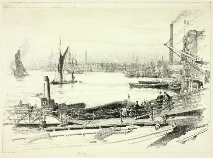 Framed Print : West India Dock, 1895. Creator: Thomas Robert Way Framed Print : West India Dock, 1895. Creator: Thomas Robert Way