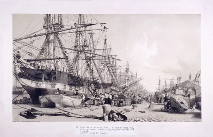 Framed Print : West India Docks, Poplar, London, 1830. Artist: William Parrott Framed Print : West India Docks, Poplar, London, 1830. Artist: William Parrott