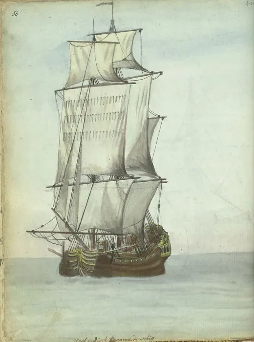 Framed Print : West Indiaman, 1779-1787. Creator: Jan Brandes Framed Print : West Indiaman, 1779-1787. Creator: Jan Brandes