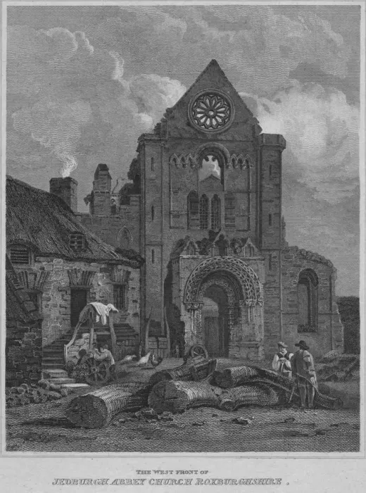 Framed Print : The West Front of Jedburgh Abbey Church Roxburghshire, 1814. Artist: John Greig Framed Print : The West Front of Jedburgh Abbey Church Roxburghshire, 1814. Artist: John Greig