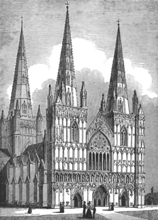 Framed Print : West Front of Lichfield Cathedral, Staffordshire, c1843. Artist: J Jackson Framed Print : West Front of Lichfield Cathedral, Staffordshire, c1843. Artist: J Jackson