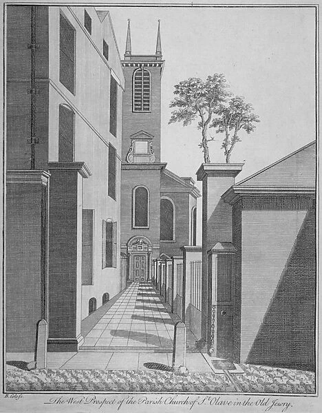 West prospect of the Church of St Olave Jewry from Ironmonger Lane, City of London, 1750