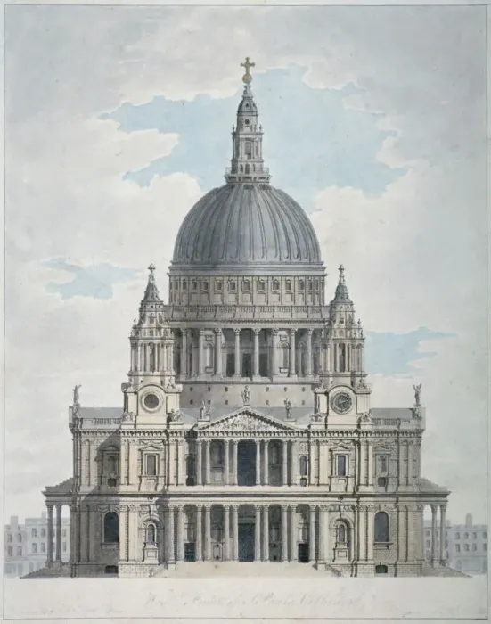 Framed Print : West front of St Pauls Cathedral, City of London, 1780. Artist: Thomas Malton II Framed Print : West front of St Pauls Cathedral, City of London, 1780. Artist: Thomas Malton II