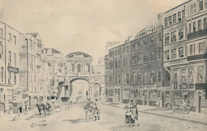 Framed Print : West of Temple Bar, 1772, (1920). Artist: James Miller Framed Print : West of Temple Bar, 1772, (1920). Artist: James Miller