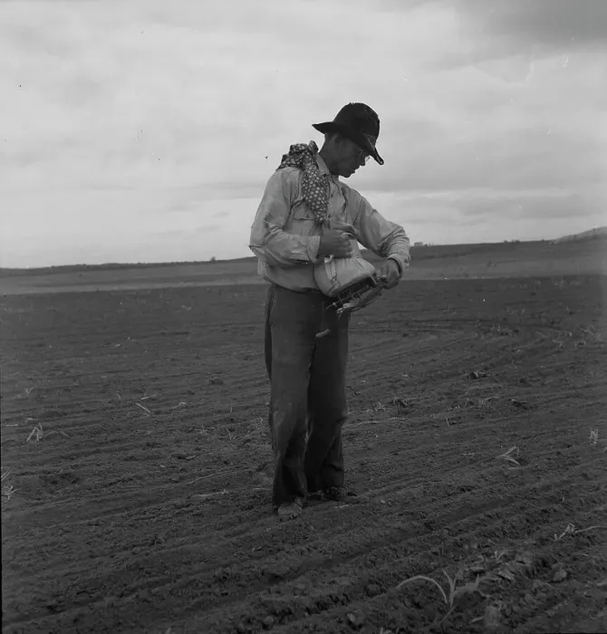 Framed Print : West Texas farmer prepares to sow millet, 1937. Creator: Dorothea Lange Framed Print : West Texas farmer prepares to sow millet, 1937. Creator: Dorothea Lange