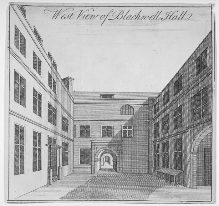 Framed Print : West view of courtyard in Blackwell Hall, City of London, 1750 Framed Print : West view of courtyard in Blackwell Hall, City of London, 1750
