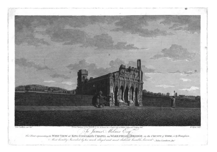 Framed Print : West View of King Edwards Chapel on Wakefield Bridge in the County of York, c1800 Framed Print : West View of King Edwards Chapel on Wakefield Bridge in the County of York, c1800