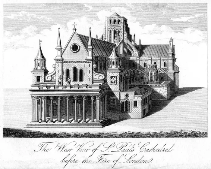 Framed Print : The West View of St Pauls Cathedral Before the Fire of London Framed Print : The West View of St Pauls Cathedral Before the Fire of London