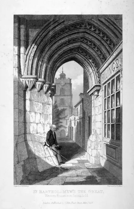 Framed Print : Western entrance to the Church of St Bartholomew-the-Great, Smithfield, City of London, 1837 Framed Print : Western entrance to the Church of St Bartholomew-the-Great, Smithfield, City of London, 1837