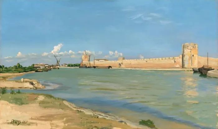 Framed Print : The Western Ramparts at Aigues-Mortes, 1867. Creator: Frederic Bazille Framed Print : The Western Ramparts at Aigues-Mortes, 1867. Creator: Frederic Bazille