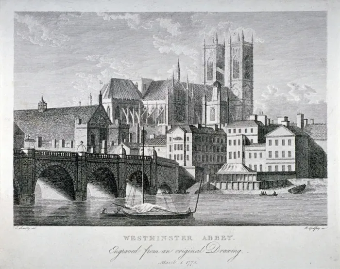 Framed Print : Westminster Abbey and Bridge from the River Thames, London, 1775. Artist Framed Print : Westminster Abbey and Bridge from the River Thames, London, 1775. Artist