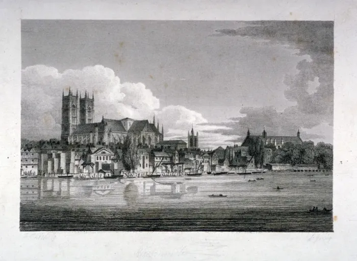 Framed Print : Westminster Abbey from the River Thames, London, 1804. Artist: John Greig Framed Print : Westminster Abbey from the River Thames, London, 1804. Artist: John Greig