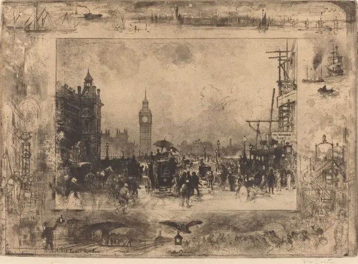 Framed Print : Westminster Bridge, 1884. Creator: Felix Hilaire Buhot Framed Print : Westminster Bridge, 1884. Creator: Felix Hilaire Buhot