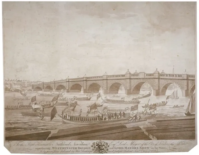 Framed Print : Westminster Bridge with the Lord Mayors procession on the River Thames, London, 1783 Framed Print : Westminster Bridge with the Lord Mayors procession on the River Thames, London, 1783