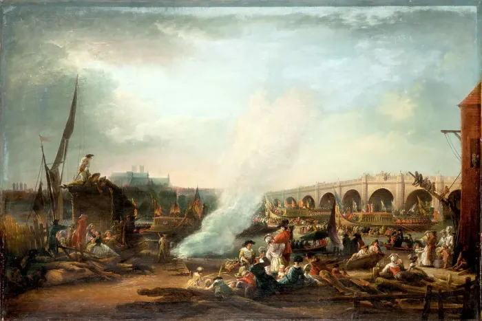 Framed Print : Westminster Bridge and the Thames Procession of King Christian VII of Denmark in 1768, 1769. Creator: Martin, Elias (1739-1818) Framed Print : Westminster Bridge and the Thames Procession of King Christian VII of Denmark in 1768, 1769. Creator: Martin, Elias (1739-1818)