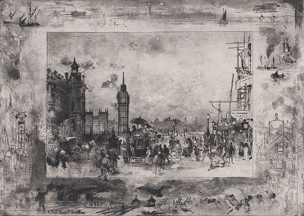 Westminster Bridge, or Westminster Clock Tower, 1860-98. Creator: Felix Hilaire Buhot