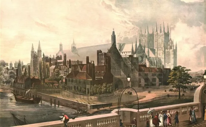 Framed Print : Westminster Hall and Abbey, c1819. After J. Gendall Creator: Daniel Havell Framed Print : Westminster Hall and Abbey, c1819. After J. Gendall Creator: Daniel Havell