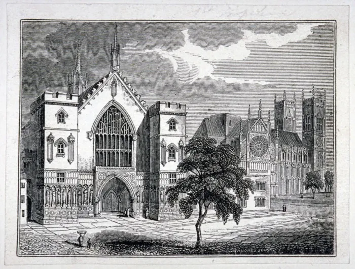 Framed Print : Westminster Hall from New Palace Yard with a view of Westminster Abbey, London, c1820 Framed Print : Westminster Hall from New Palace Yard with a view of Westminster Abbey, London, c1820