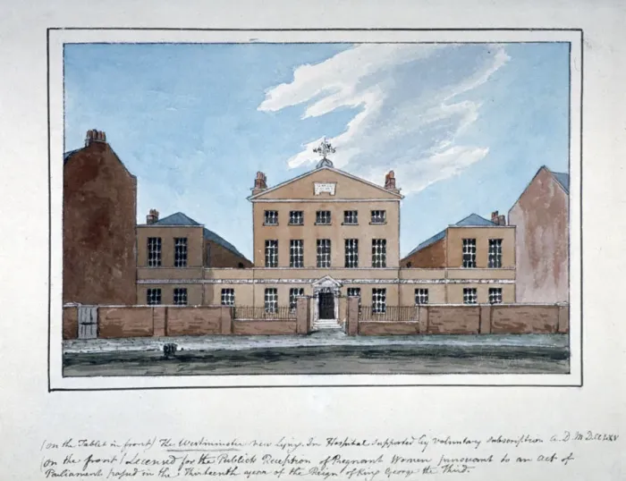 Framed Print : The Westminster Lying-in Hospital, Westminster Bridge Road, Lambeth, London, 1765 Framed Print : The Westminster Lying-in Hospital, Westminster Bridge Road, Lambeth, London, 1765