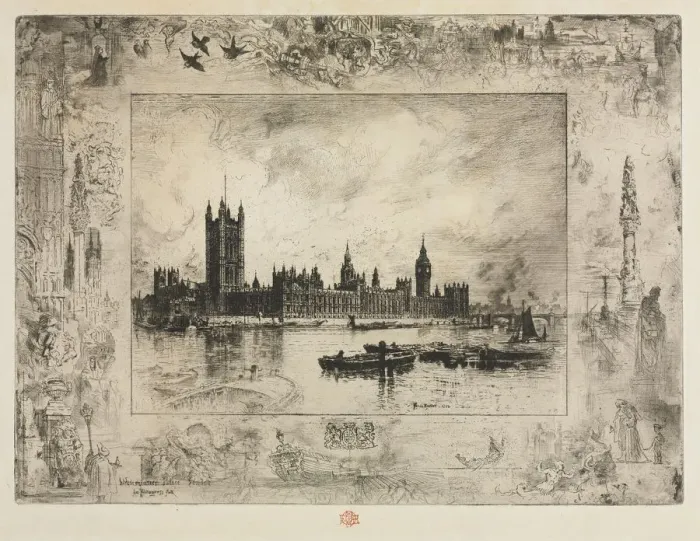 Framed Print : Westminster Place, 1884. Creator: Felix Hilaire Buhot (French, 1847-1898) Framed Print : Westminster Place, 1884. Creator: Felix Hilaire Buhot (French, 1847-1898)