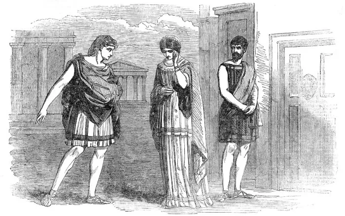 Framed Print : The Westminster Play - scene from Terence's Eunuchus, act 1, scene 1, 1854. Creator: Unknown. The Westminster Play - scene from Terence's Eunuchus, act 1, scene 1, 1854. Creator: Unknown Framed Print : The Westminster Play - scene from Terence's Eunuchus, act 1, scene 1, 1854. Creator: Unknown. The Westminster Play - scene from Terence's Eunuchus, act 1, scene 1, 1854. Creator: Unknown