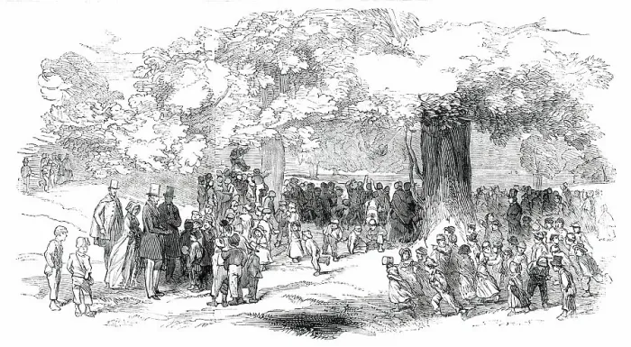Framed Print : Westminster Ragged-School Children in Claydon-Park, 1850. Creator: Unknown Framed Print : Westminster Ragged-School Children in Claydon-Park, 1850. Creator: Unknown