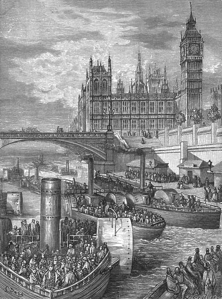 Westminster Stairs - Steamers Leaving, 1872. Creator: Gustave Doré
