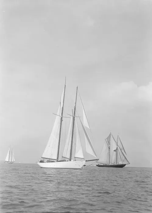 Framed Print : Westward (foreground) and the visiting Canadian schooner Bluenose, 1935. Creator Framed Print : Westward (foreground) and the visiting Canadian schooner Bluenose, 1935. Creator