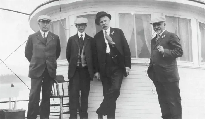 Framed Print : W.H. Fairbanks, Frank G. Carpenter, Tom Magowan, and Mr. MacPherson, between c1900 and 1916. Creator: Unknown Framed Print : W.H. Fairbanks, Frank G. Carpenter, Tom Magowan, and Mr. MacPherson, between c1900 and 1916. Creator: Unknown
