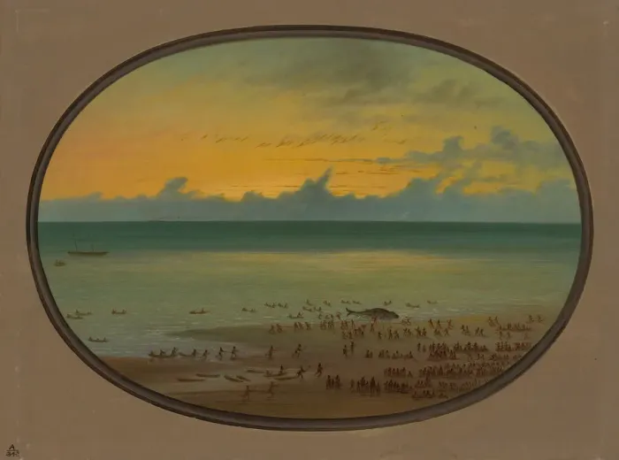 Framed Print : A Whale Ashore - Klahoquat, 1855 / 1869. Creator: George Catlin Framed Print : A Whale Ashore - Klahoquat, 1855 / 1869. Creator: George Catlin