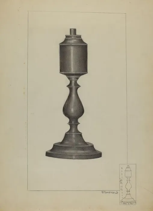 Framed Print : Whale Oil Lamp, 1935 / 1942. Creator: Joseph Stonefield Framed Print : Whale Oil Lamp, 1935 / 1942. Creator: Joseph Stonefield