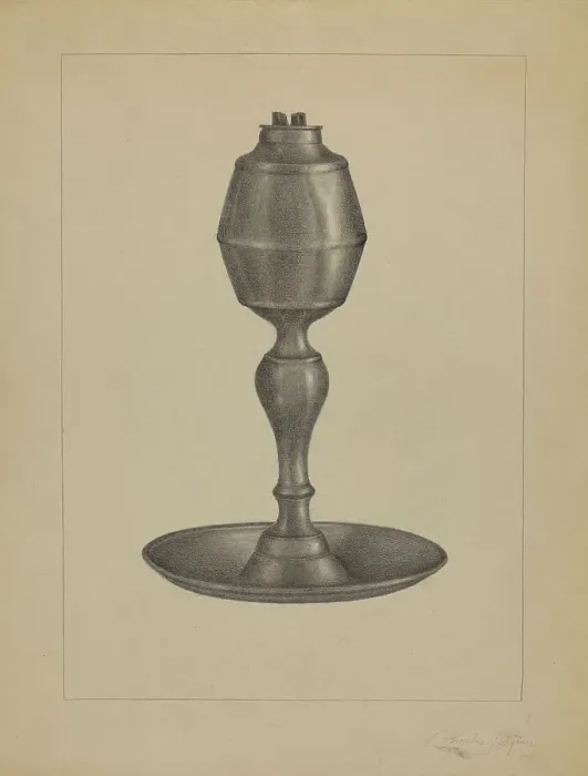 Framed Print : Whale Oil Lamp, c. 1936. Creator: Charles Garjian Framed Print : Whale Oil Lamp, c. 1936. Creator: Charles Garjian