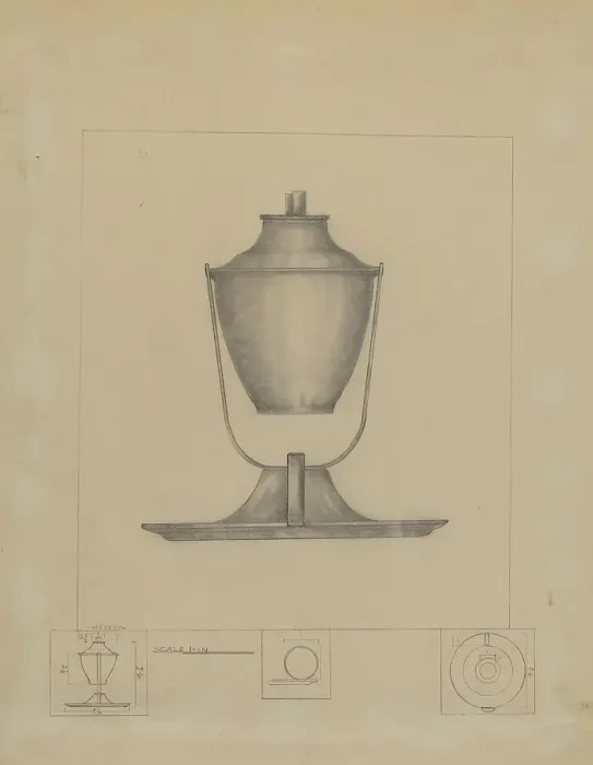 Framed Print : Whale Oil Lamp, c. 1936. Creator: Henry Meyers Framed Print : Whale Oil Lamp, c. 1936. Creator: Henry Meyers