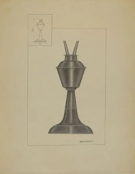 Framed Print : Whale Oil Lamp, c. 1936. Creator: Matthew Mangiacotti Framed Print : Whale Oil Lamp, c. 1936. Creator: Matthew Mangiacotti