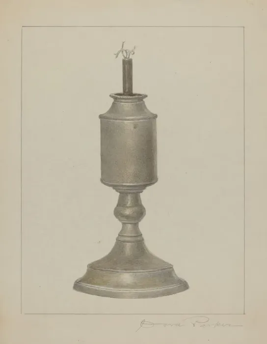 Framed Print : Whale Oil Lamp, c. 1938. Creator: Cora Parker Framed Print : Whale Oil Lamp, c. 1938. Creator: Cora Parker