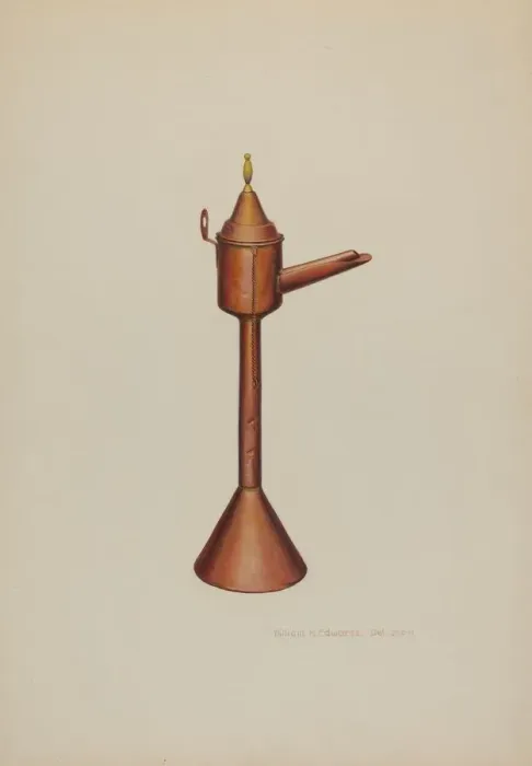 Framed Print : Whale Oil Lamp, c. 1938. Creator: William H Edwards Framed Print : Whale Oil Lamp, c. 1938. Creator: William H Edwards