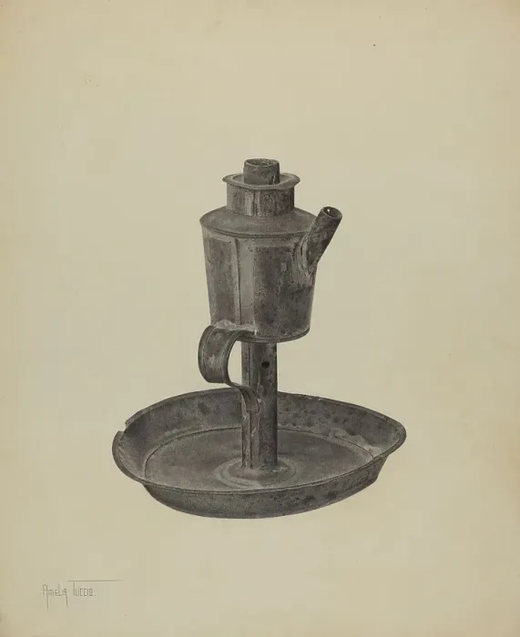 Framed Print : Whale Oil Lamp, c. 1939. Creator: Amelia Tuccio Framed Print : Whale Oil Lamp, c. 1939. Creator: Amelia Tuccio