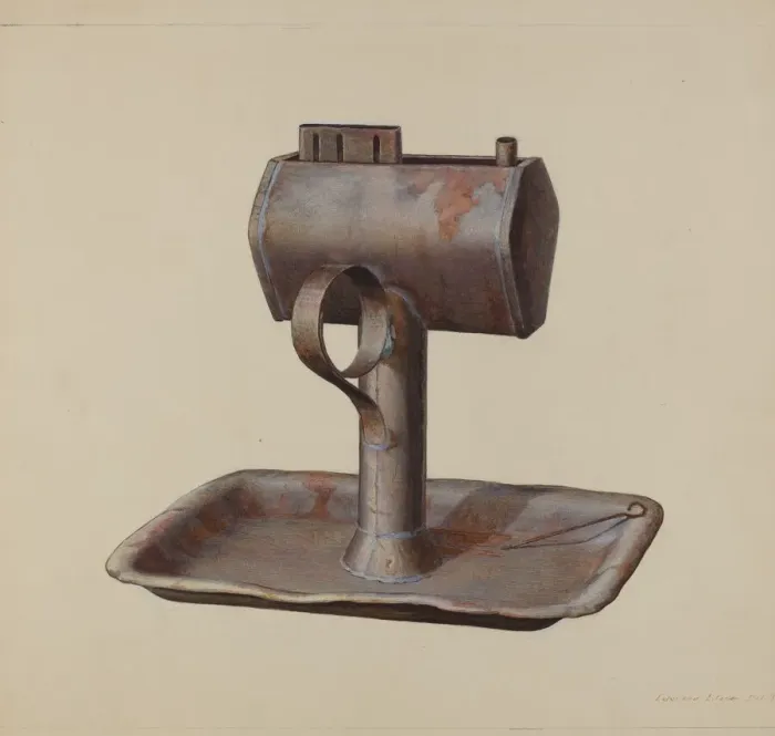 Framed Print : Whale Oil Lamp, c. 1939. Creator: Edward L Loper Framed Print : Whale Oil Lamp, c. 1939. Creator: Edward L Loper