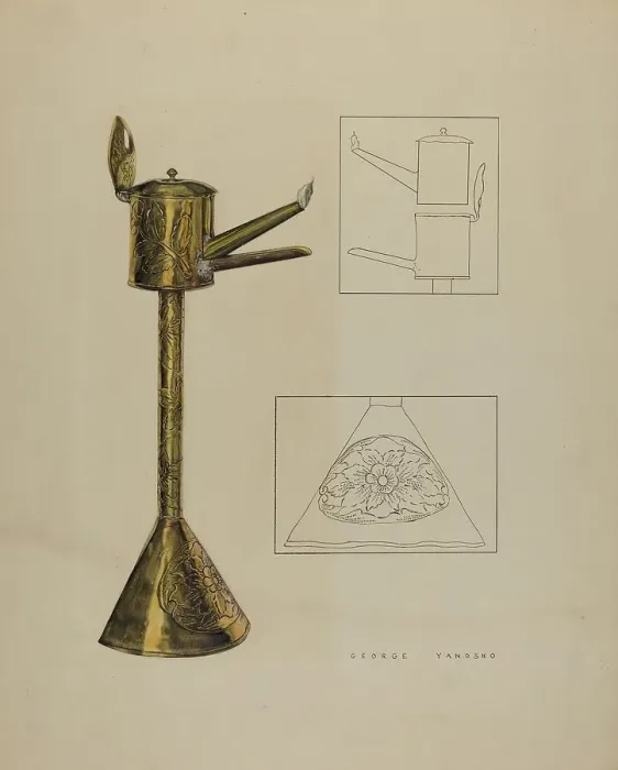 Framed Print : Whale Oil Lamp, c. 1940. Creator: George Yanosko Framed Print : Whale Oil Lamp, c. 1940. Creator: George Yanosko