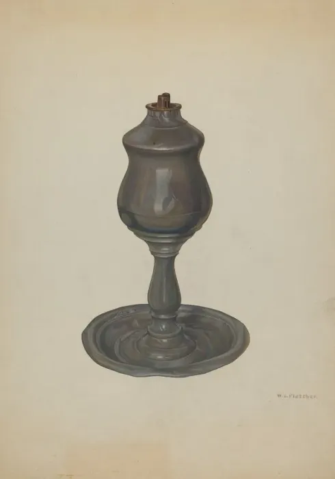 Framed Print : Whale Oil Lamp, c. 1940. Creator: William O. Fletcher Framed Print : Whale Oil Lamp, c. 1940. Creator: William O. Fletcher