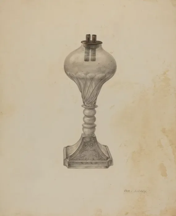 Framed Print : Whale Oil Lamp, c. 1941. Creator: Van Silvay Framed Print : Whale Oil Lamp, c. 1941. Creator: Van Silvay