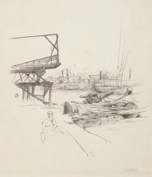 Framed Print : Wharf Scene, c1900-1925. Creator: Ernest Haskell Framed Print : Wharf Scene, c1900-1925. Creator: Ernest Haskell