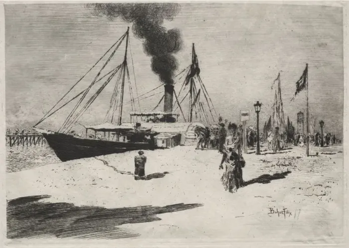 Framed Print : The Wharf at Trouville, 1877. Creator: Felix Hilaire Buhot (French, 1847-1898) Framed Print : The Wharf at Trouville, 1877. Creator: Felix Hilaire Buhot (French, 1847-1898)