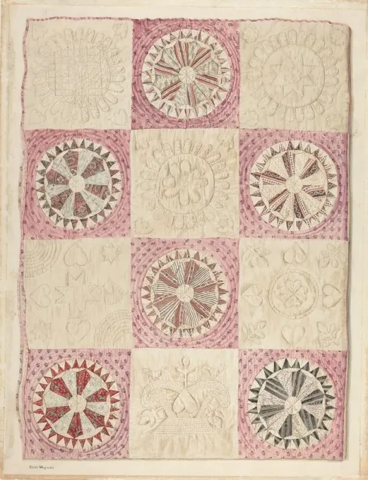 Framed Print : Wheel of Fortune Quilt, c. 1940. Creator: Edith Magnette