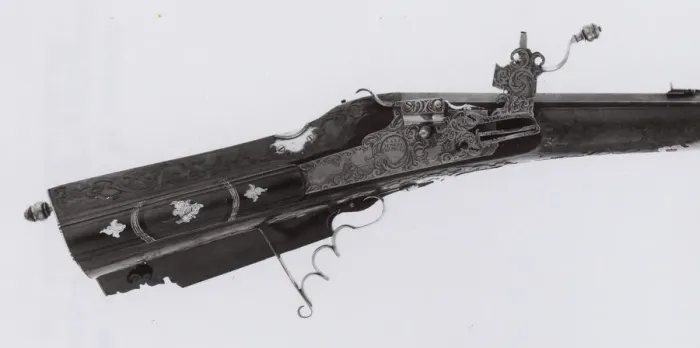 Framed Print : Wheellock Rifle, Austria, c. 1720. Creator: Johan Carl Ofner Framed Print : Wheellock Rifle, Austria, c. 1720. Creator: Johan Carl Ofner